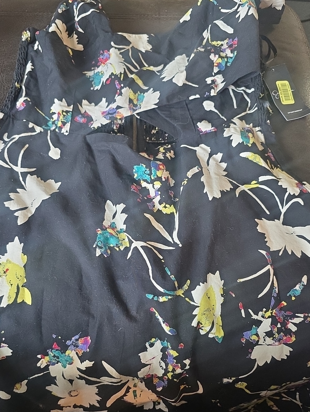 Jessica Simpson Black Floral Sleeveless Dress with Neon Accents NWT Medium